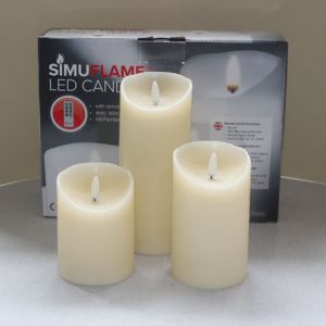 3 SimuFlame LED kaarsen Ivory Aged 7.5 x 10+12.5+18cm       