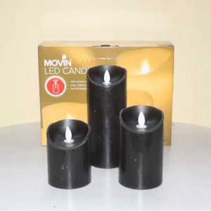 3 Kaarsen LED 3xAAA black 7.5x10+12.5+18cm                  