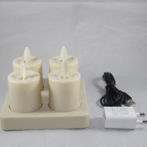 4 Kaarsen LED oplaadbaar ivory 4.5x5cm met plateau          